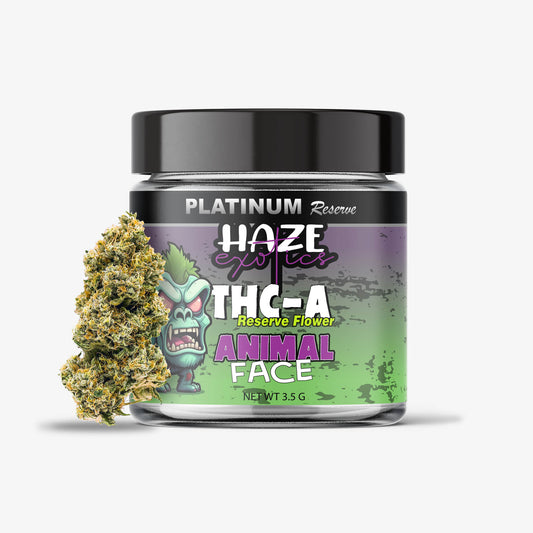 THC-A FLOWER / 3.5G JAR / ANIMAL FACE / HAZE EXOTICS PLATINUM RESERVE